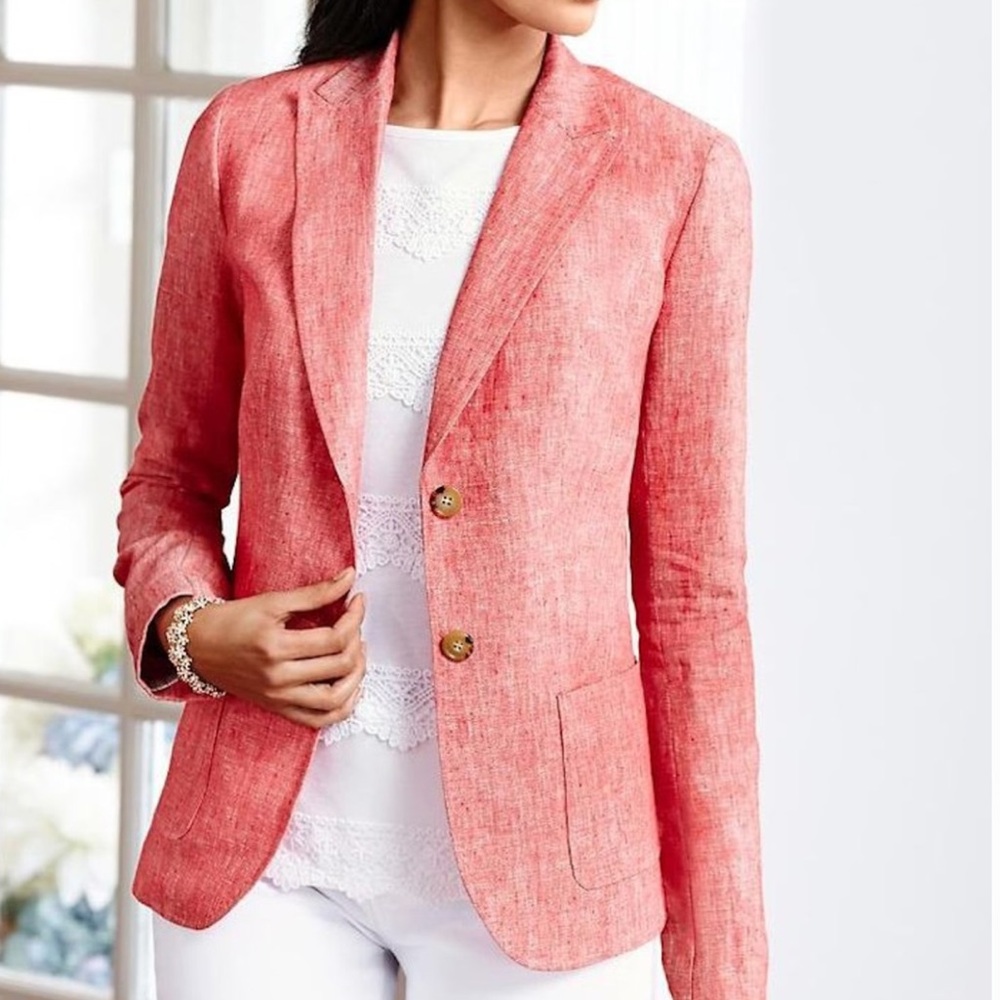 Talbots Coral Pink Linen Blazer size 14p